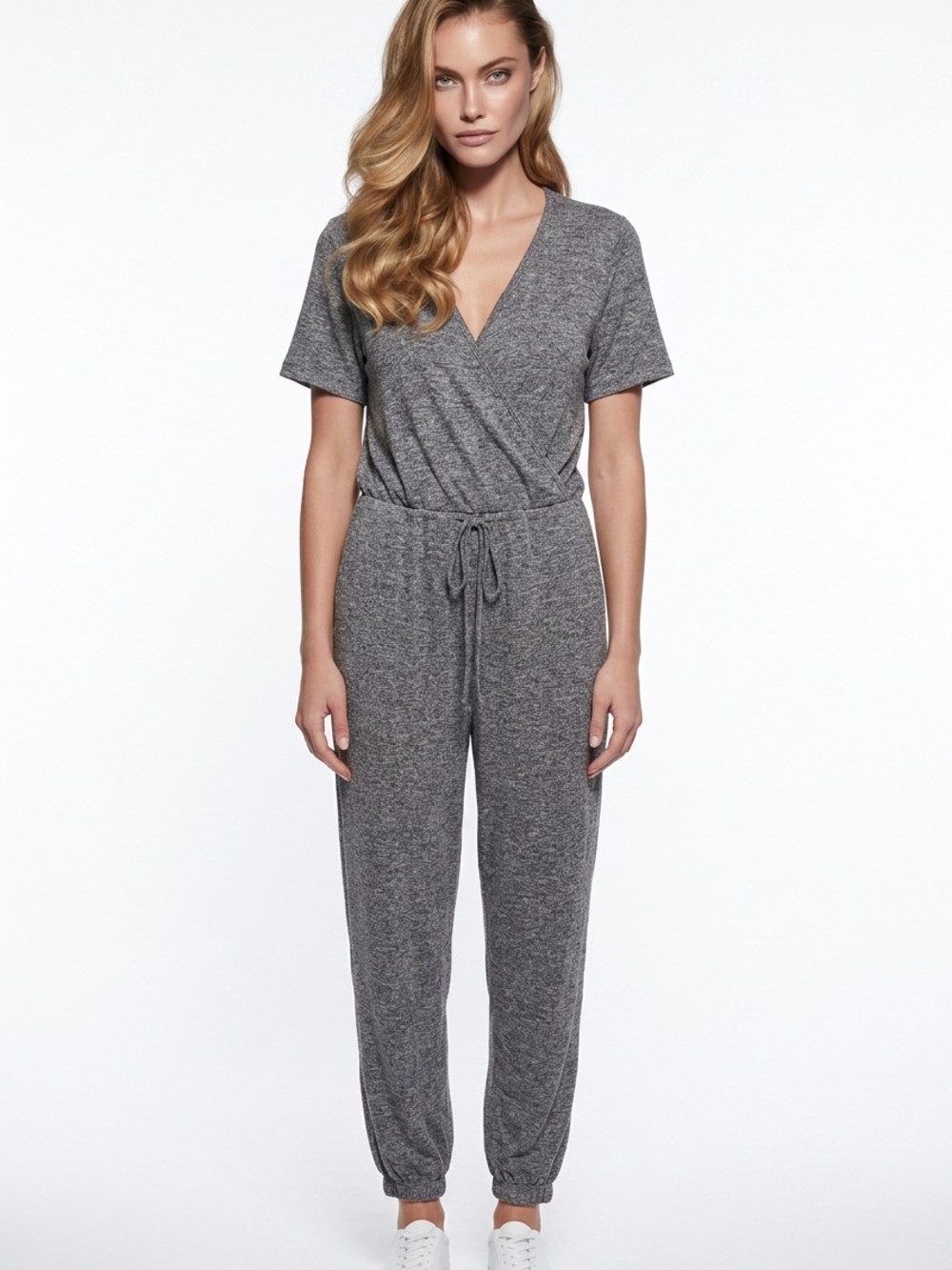 BloomChic Heather Gray Wrap-Front Jumpsuit